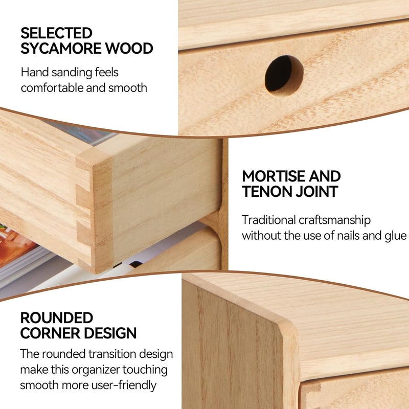KIRIGEN Wood Organizer Shelf with 3 Drawers for Home Kicthen Decor Office Supplies Desktop Cabinet for Drawer Organizer - Desk Accessories Storage Box -Countertop Shelf Natural（DT2D3C-NA） - Image 5